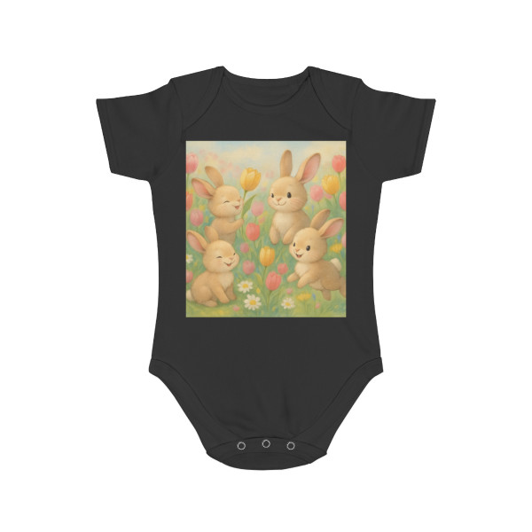Bunny Blossom Parade - Short Sleeve Baby Bodysuit