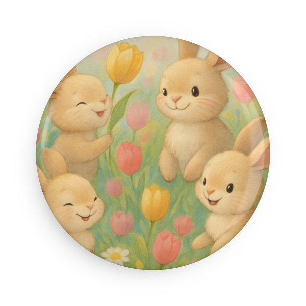 Bunny Blossom Parade - Button Magnet, Round (1 & 10 pcs)