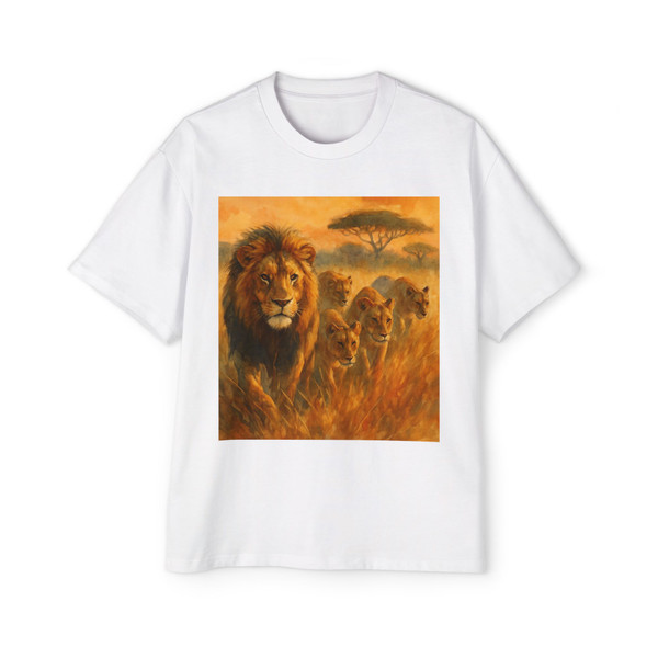 Lions in the Golden Savanna Hunt - Men's Heavy Oversized Tee