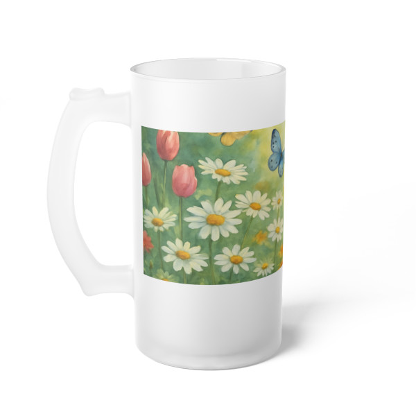 Serene Garden Escape - Frosted Glass Beer Mug