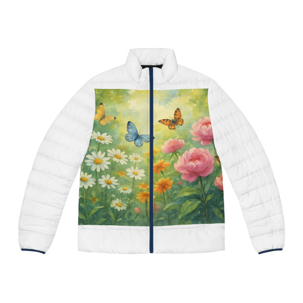 Serene Garden Escape - Men's Puffer Jacket (AOP)