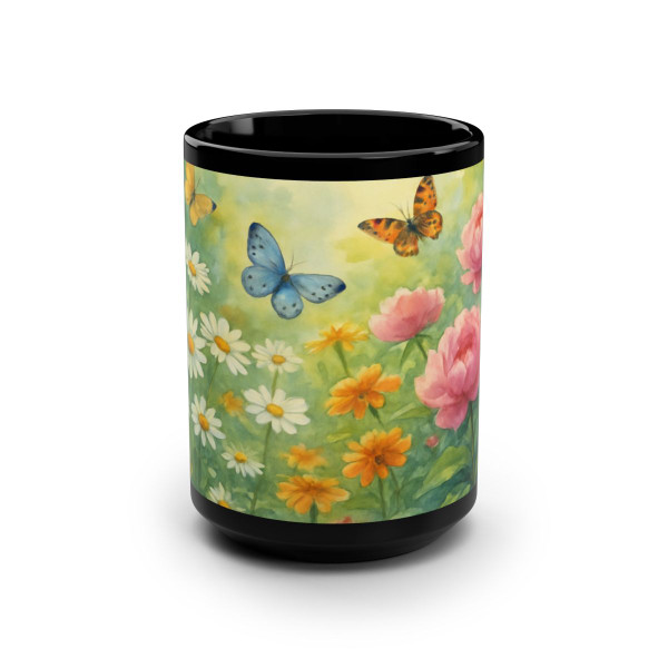 Serene Garden Escape - Black Mug, 15oz