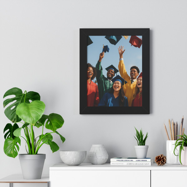 Cap Toss Celebration - Framed Vertical Poster