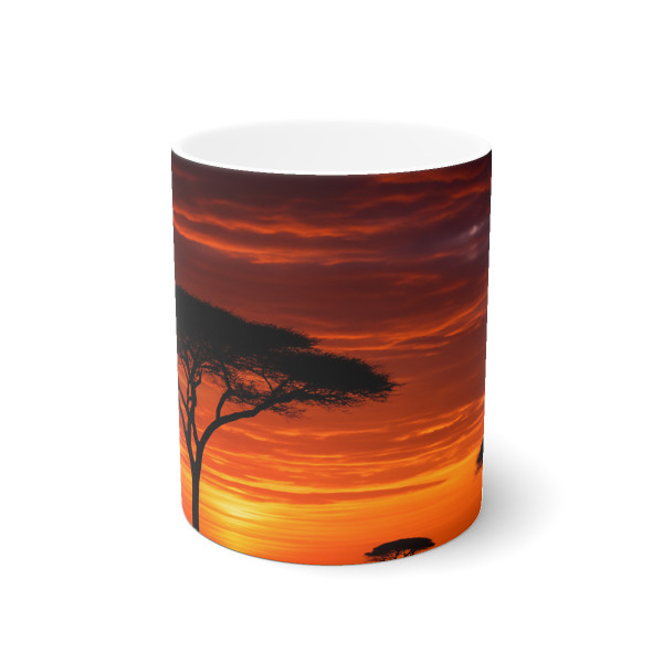 Savanna Sunset Harmony - White Ceramic Mug, 11oz and 15oz