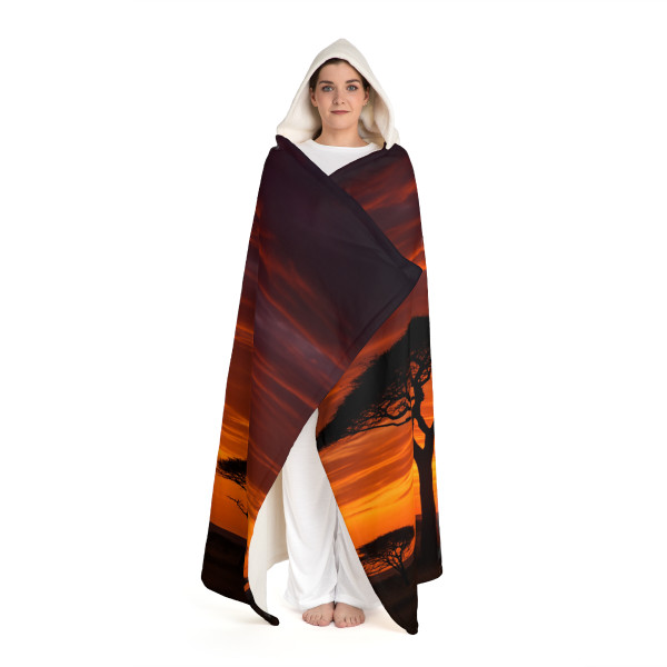 Savanna Sunset Harmony - Hooded Sherpa Fleece Blanket