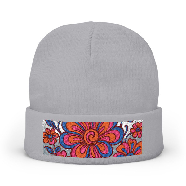 Psychedelic Flower Power - Knit Beanie (Embroidery)