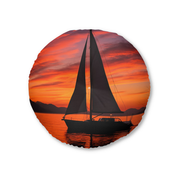 Sailing into Sunset - Tufted Floor Pillow, Round