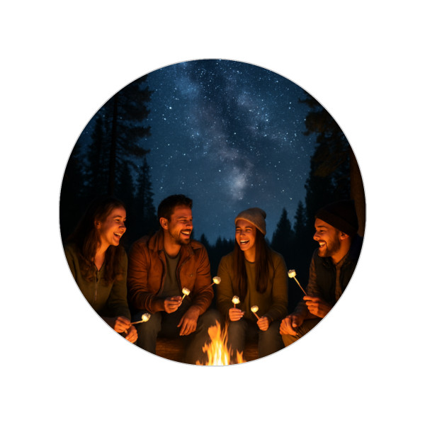 Whimsical Campfire Nights - Transparent Outdoor Stickers, Round, 1pcs