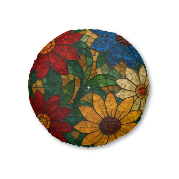 Nature's Mosaic Dance - Tufted Floor Pillow, Round