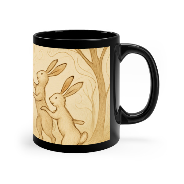 Whimsical Forest Dance - Black Coffee Mug, 11oz
