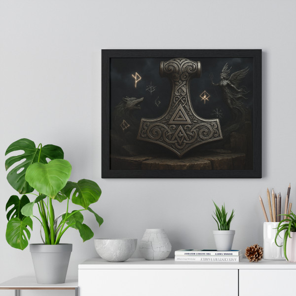 Mjölnir's Might - Horizontal Framed Poster
