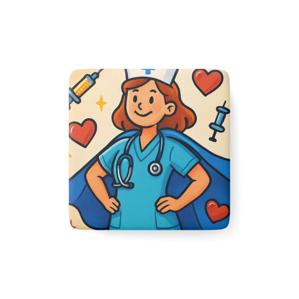 Nurse Superhero Spirit - Porcelain Magnet, Square