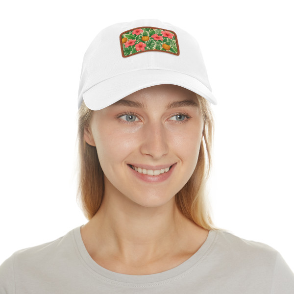 Tropical Oasis Escape - Dad Hat with Leather Patch (Rectangle)