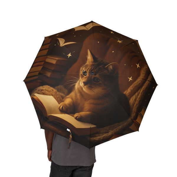 Whimsical Reading Haven - Semi-Automatic Foldable Umbrella