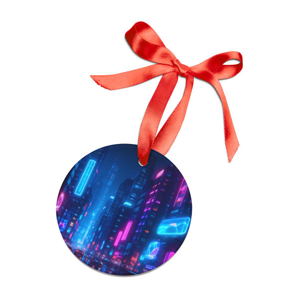 Cyberpunk Dreamscape - Acrylic Ornament with Ribbon