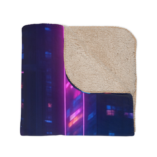 Cyberpunk Dreamscape - Tan Sherpa Blanket