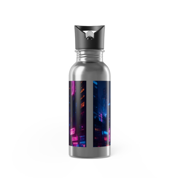 Cyberpunk Dreamscape - Stainless Steel Water Bottle With Straw, 20oz