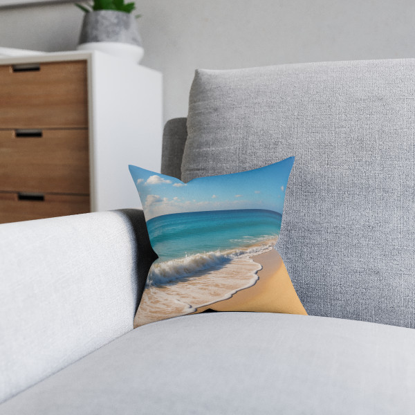 Serene Coastal Bliss - Square Pillow - Pink Back