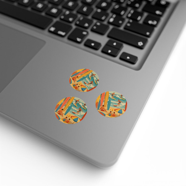 Retro Beach Party - Round Sticker Label Rolls