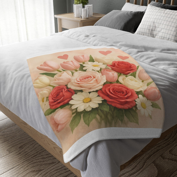 Love in Bloom - Velveteen Microfiber Blanket (Two-sided print)