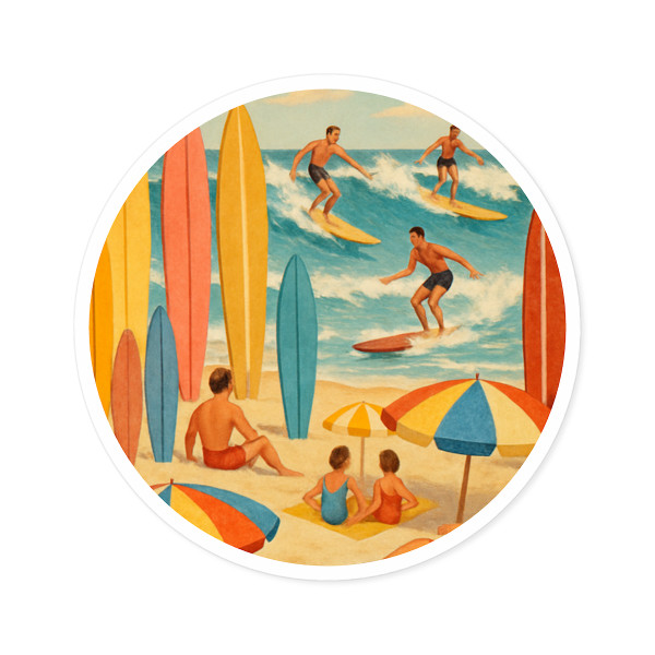 Retro Beach Party - Round Stickers, Indoor\Outdoor
