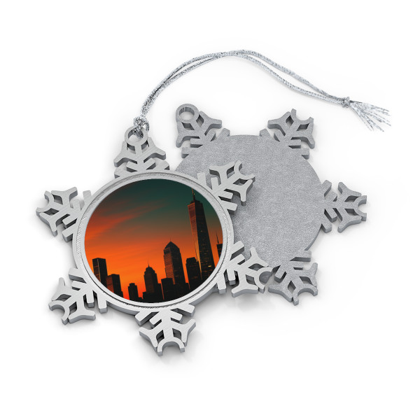 Glamorous Cityscape - Pewter Snowflake Ornament