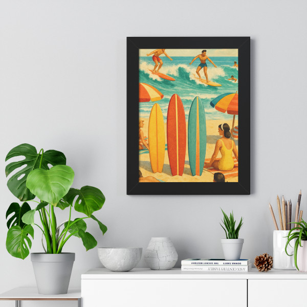 Retro Beach Party - Framed Vertical Poster
