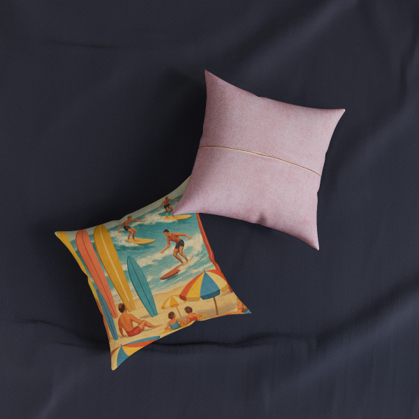 Retro Beach Party - Square Pillow - Pink Back