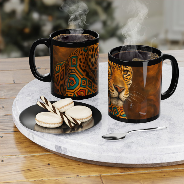 Jaguar Spirit Guardian - Black Coffee Mug, 11oz