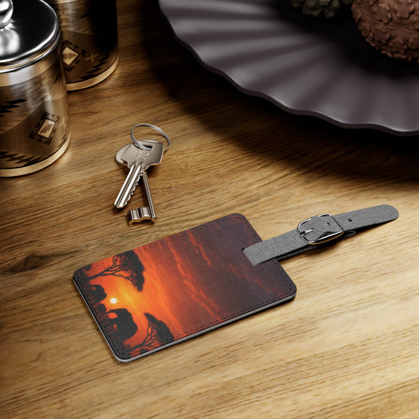 Savanna Sunset Serenade - Saffiano Polyester Luggage Tag, Rectangle