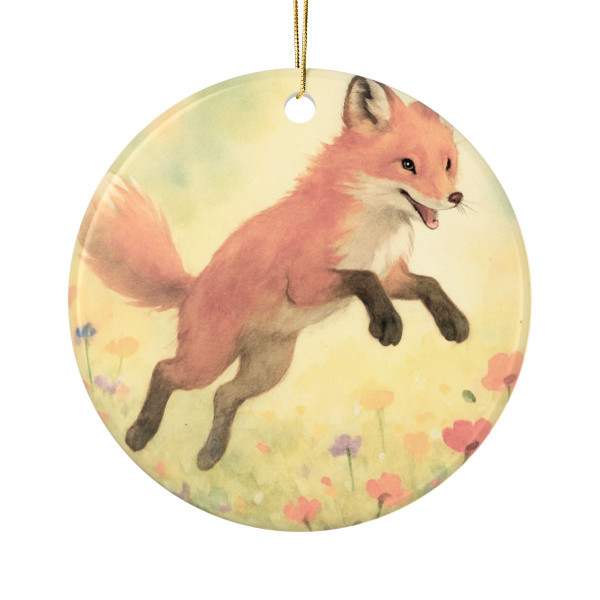 Whimsical Fox Dreams - Ceramic Ornaments, 1-Side Print