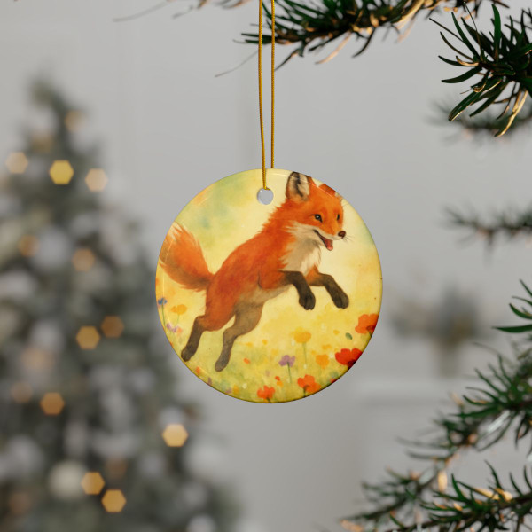 Whimsical Fox Dreams - Decorative Ceramic Ornaments, Double-Sided (1pc, 3pcs, 5pcs, 10pcs)