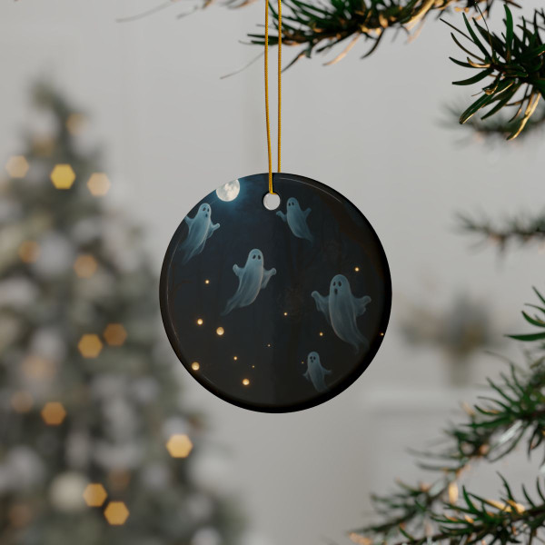 Spooky Forest Night - Decorative Ceramic Ornaments, Double-Sided (1pc, 3pcs, 5pcs, 10pcs)