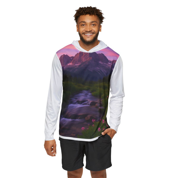 Serene Mountain Retreat - Men's Sports Warmup Hoodie (AOP)