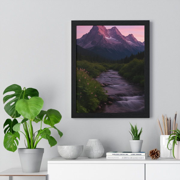 Serene Mountain Retreat - Vertical Framed Poster