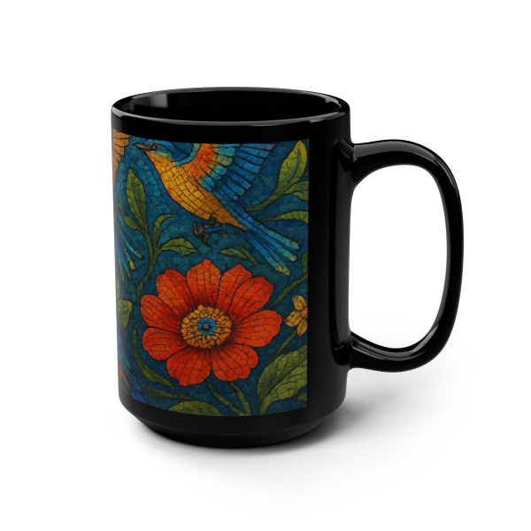 Nature's Mosaic Symphony - Black Mug, 15oz