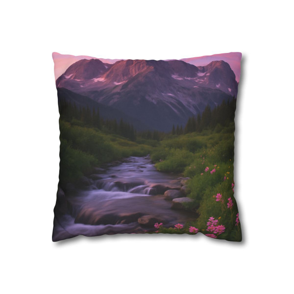 Serene Mountain Retreat - Square Poly Canvas Pillowcase