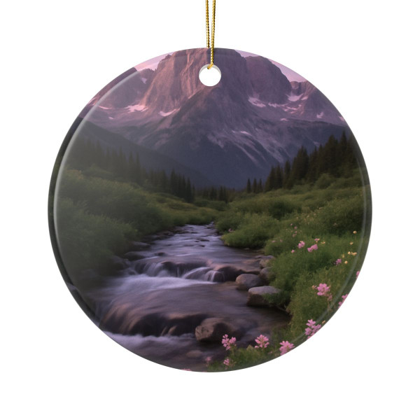 Serene Mountain Retreat - Ceramic Ornaments, 1-Side Print