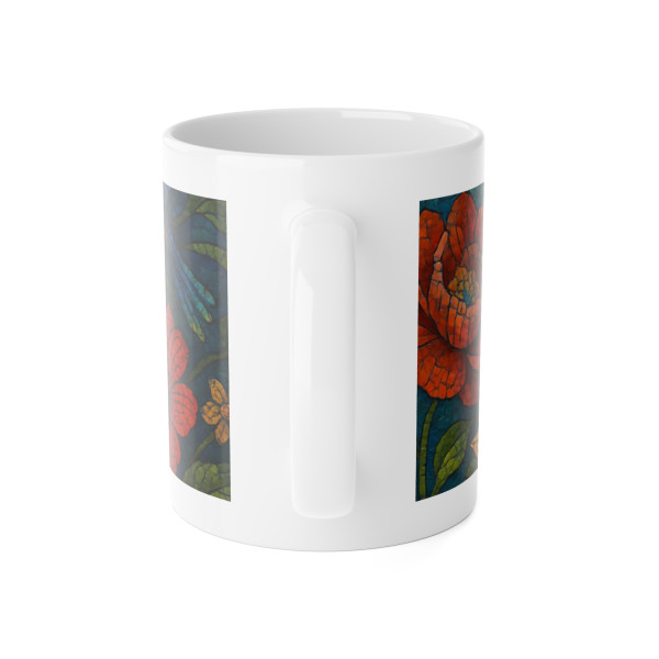 Nature's Mosaic Symphony - White Ceramic Mug, 11oz
