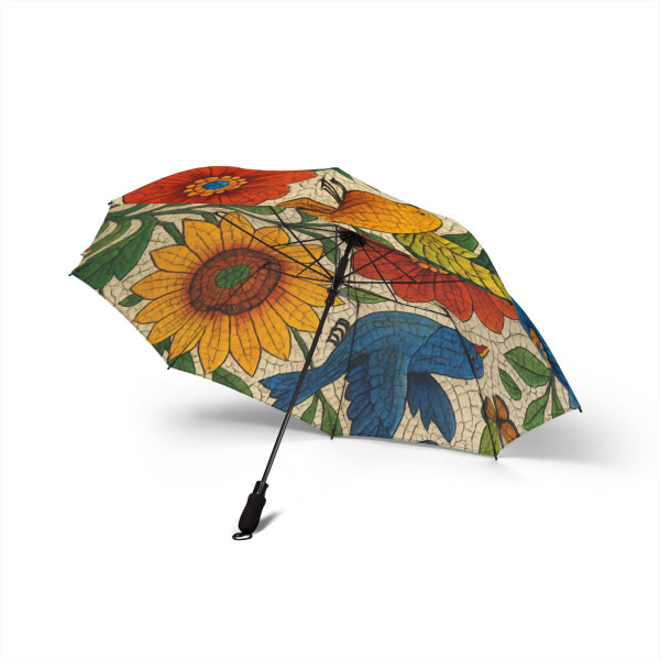 Nature's Mosaic Symphony - Semi-Automatic Foldable Umbrella