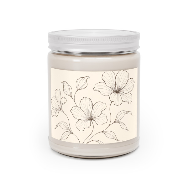 Serene Floral Flow - Scented Soy Candles with White Lid, 9oz