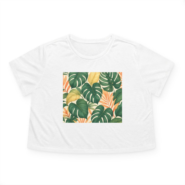 Tropical Leaf Fusion - Women's Flowy Cropped Tee