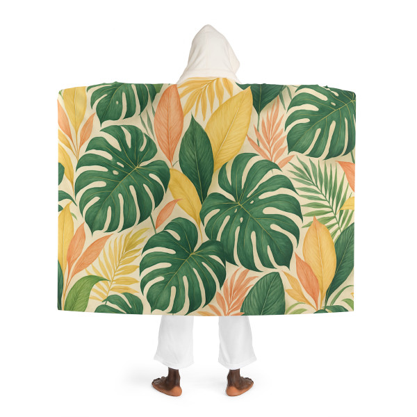 Tropical Leaf Fusion - Hooded Sherpa Fleece Blanket