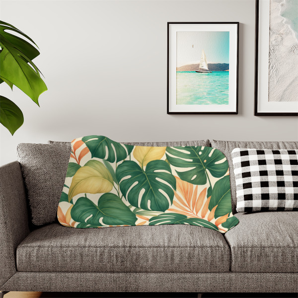 Tropical Leaf Fusion - Sherpa Blanket, Two Colors