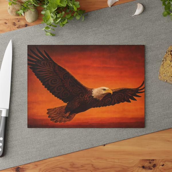 Sacred Eagle Flight - Glass Cutting Board