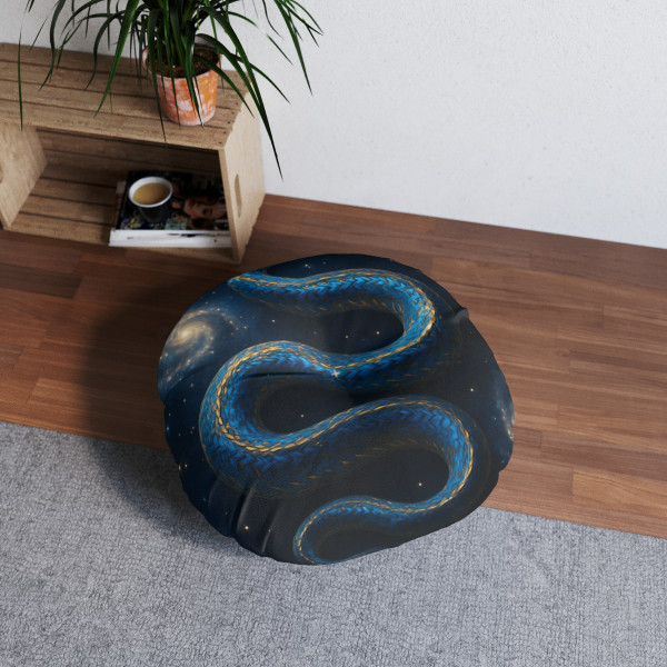 Celestial Serpent Dance - Tufted Floor Pillow, Round