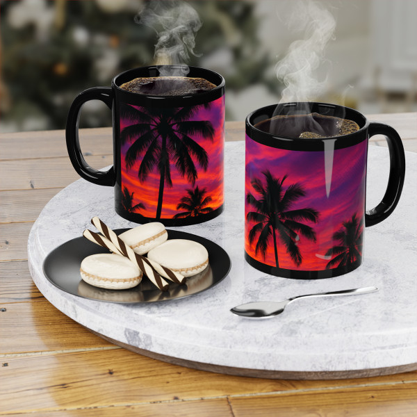 Electric Sunset Vibes - Black Coffee Mug, 11oz
