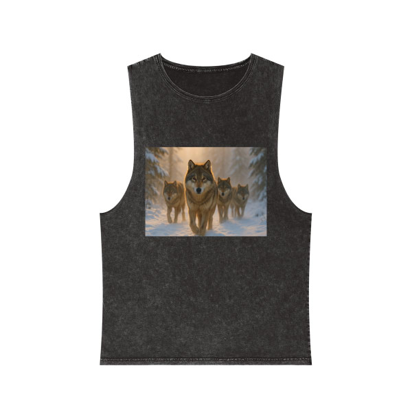 Serene Wolf Pack - Unisex Stonewash Tank Top