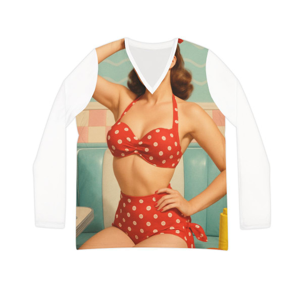 Pin-Up Paradise - Women's Long Sleeve V-neck Shirt (AOP) Pin-Up Paradise - Women's Long Sleeve V-neck Shirt (AOP)