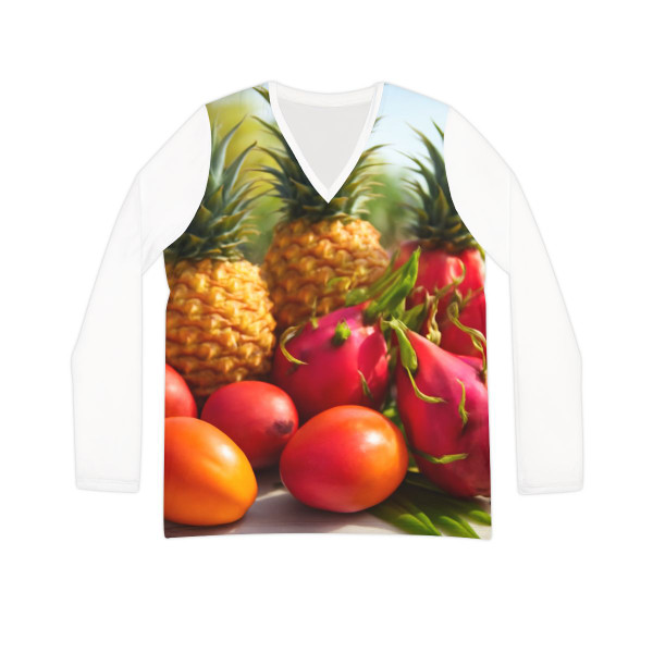 Tropical Fruit Fiesta - Women's Long Sleeve V-neck Shirt (AOP)